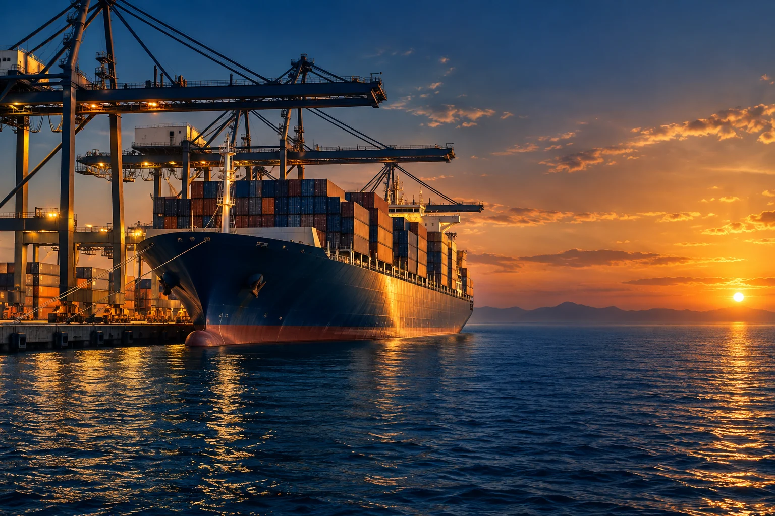 Container ship arriving at port
